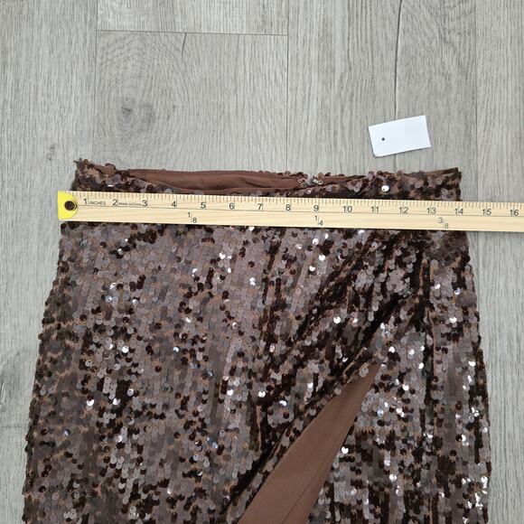 LOFT NWT Sequin Wrap Maxi Skirt Size 4 Brown Sparkle Evening Holiday Party Glam - Picture 4 of 6